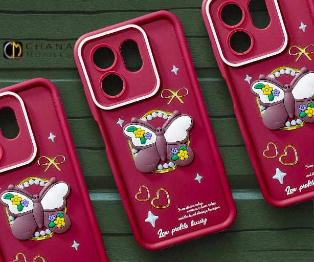 Infinix Hot 50i / Infinix Smart 9 Maroon 3D Butterfly Case – Textured Matte Floral Design with Gold Outline Soft Silicone Cover