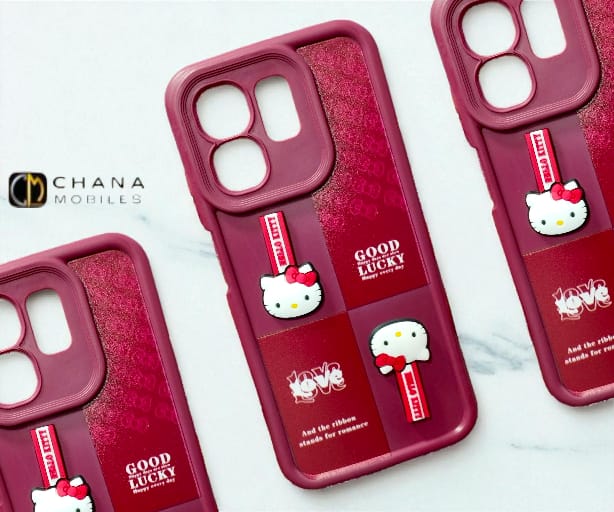 Infinix Hot 50i / Infinix Smart 9 Black Hello Kitty Case – Cute Hearts “HELLO KITTY” & “Good Lucky” Text Soft TPU Protective Cover - Image 2