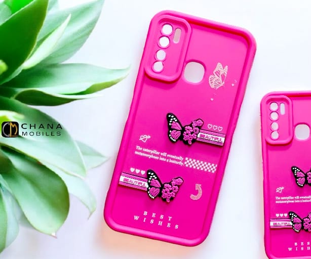 Pink 3D Butterfly Cartoon Soft Silicone Case for Infinix Hot 9 / Note 7 Lite – Cute Protective Cover by Chana Mobiles
