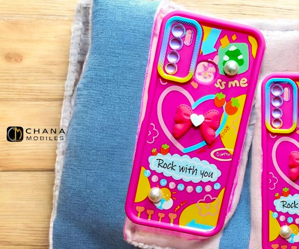 Infinix Hot 9 / Note 7 Lite Pink 3D Bow Pearl Case – Cute Hearts, Stars & “Rock With You” Soft Cover